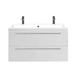 Canto Badkamermeubel Met Wastafel | 100 Cm Hoogglans Wit Front Mineraalmarmer 2 Lades Onder Elkaar