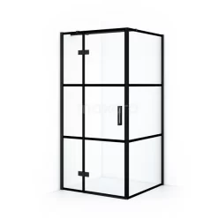 Diamond Douchecabine | 100x80 Cm Mat Zwart Helder Met 4 Zwarte Strepen Draaideur Rechthoek