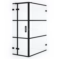 Diamond Douchecabine | 140x90 Cm Mat Zwart Helder Met 4 Zwarte Strepen Draaideur Rechthoek