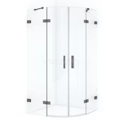 Diamond Douchecabine | 90x90 Cm Zwart Metaal Helder Glas Draaideur Kwartrond