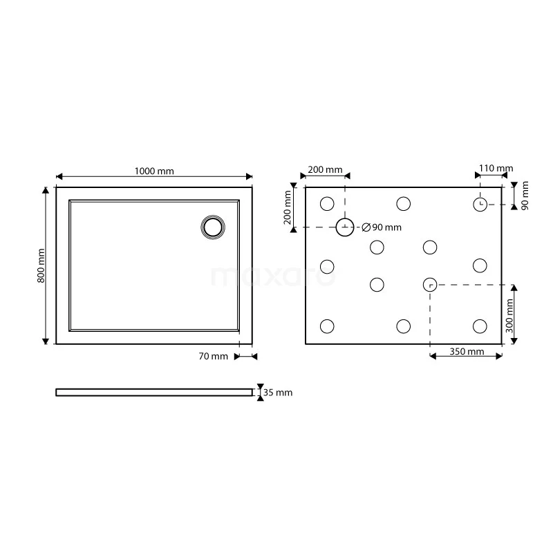 Douchebak 100x80cm Rechthoek SMC Hoogglans Wit 5 Douchebak 100x80cm Rechthoek SMC Hoogglans Wit - Afbeelding 3