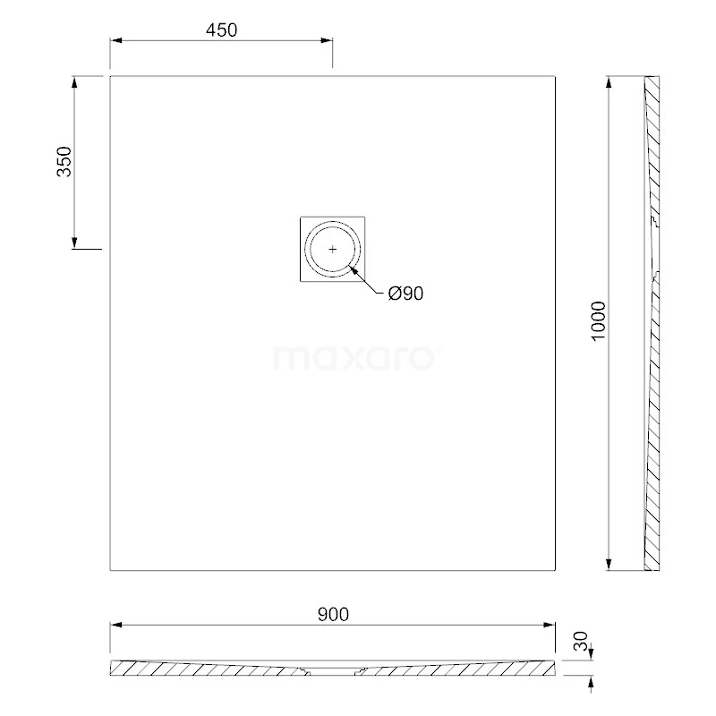 Douchebak 100x90cm Rechthoek Mineraalmarmer Zwart 7 Douchebak 100x90cm Rechthoek Mineraalmarmer Zwart - Afbeelding 5