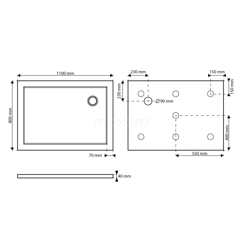 Douchebak 110x80cm Rechthoek Acryl Hoogglans Wit 7 Douchebak 110x80cm Rechthoek Acryl Hoogglans Wit - Afbeelding 5