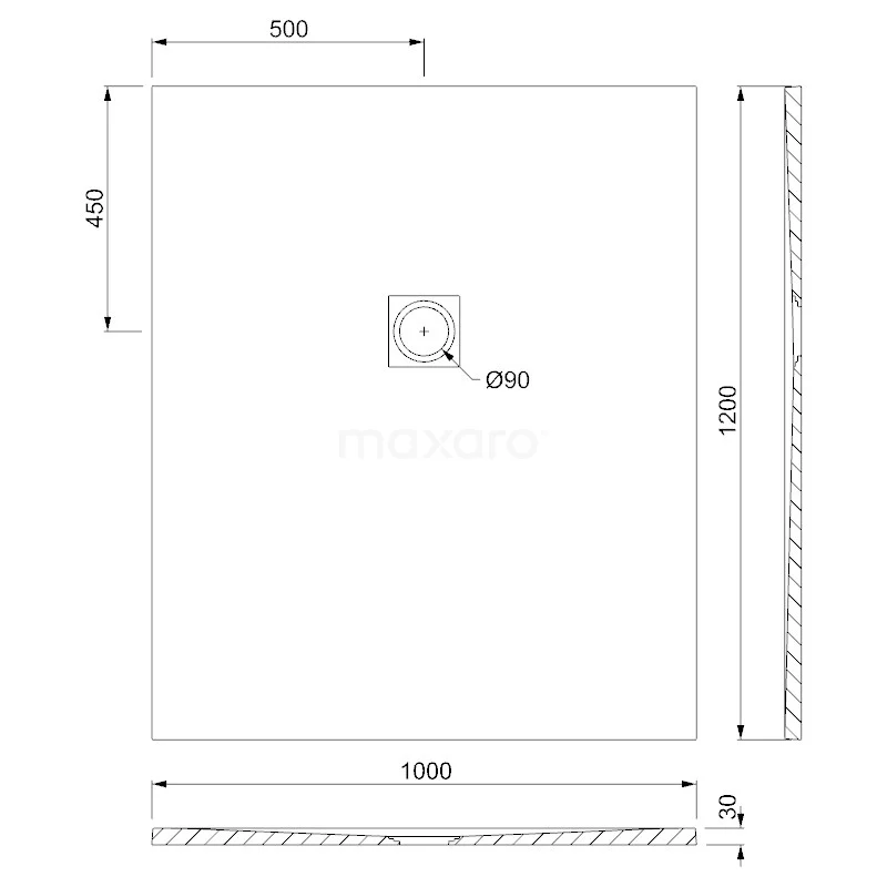 Douchebak 120x100cm Rechthoek Mineraalmarmer Zwart 7 Douchebak 120x100cm Rechthoek Mineraalmarmer Zwart - Afbeelding 5