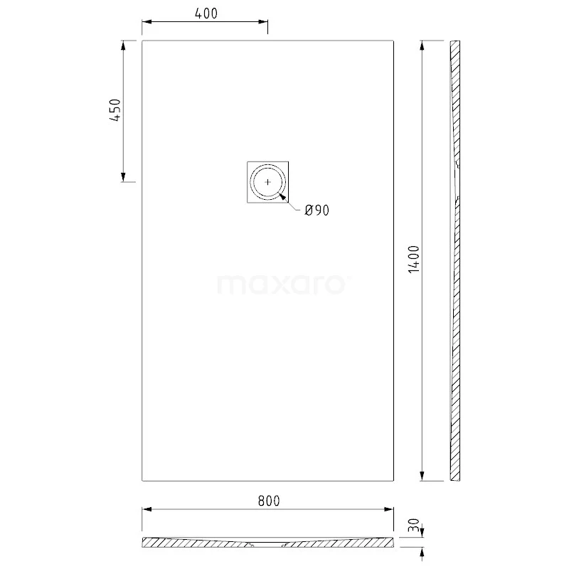 Douchebak 140x80cm Rechthoek Mineraalmarmer Donker Grijs 7 Douchebak 140x80cm Rechthoek Mineraalmarmer Donker Grijs - Afbeelding 5