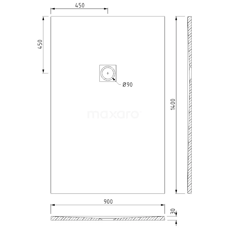 Douchebak 140x90cm Rechthoek Mineraalmarmer Grijs 7 Douchebak 140x90cm Rechthoek Mineraalmarmer Grijs - Afbeelding 5