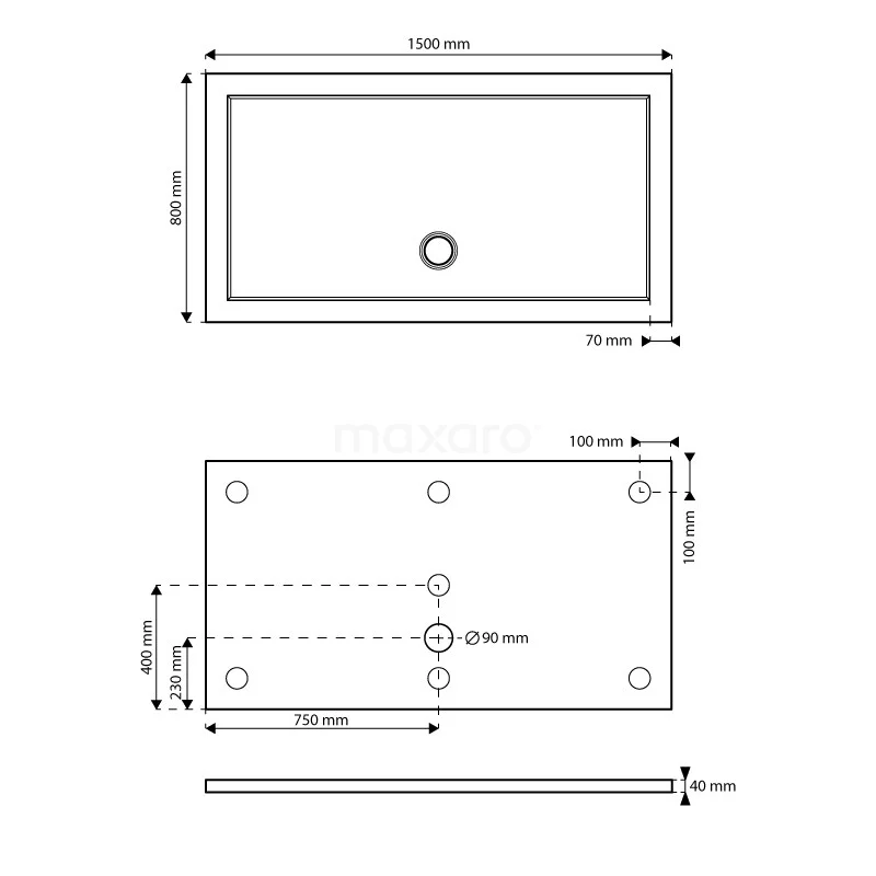 Douchebak 150x80cm Rechthoek Acryl Hoogglans Wit 7 Douchebak 150x80cm Rechthoek Acryl Hoogglans Wit - Afbeelding 5