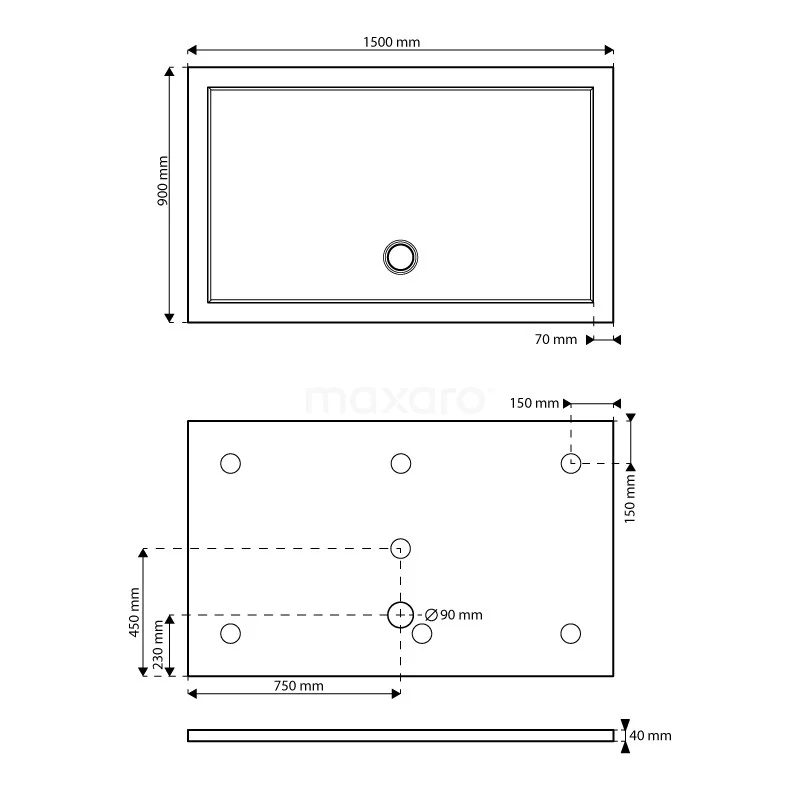 Douchebak 150x90cm Rechthoek Acryl Hoogglans Wit 7 Douchebak 150x90cm Rechthoek Acryl Hoogglans Wit - Afbeelding 5