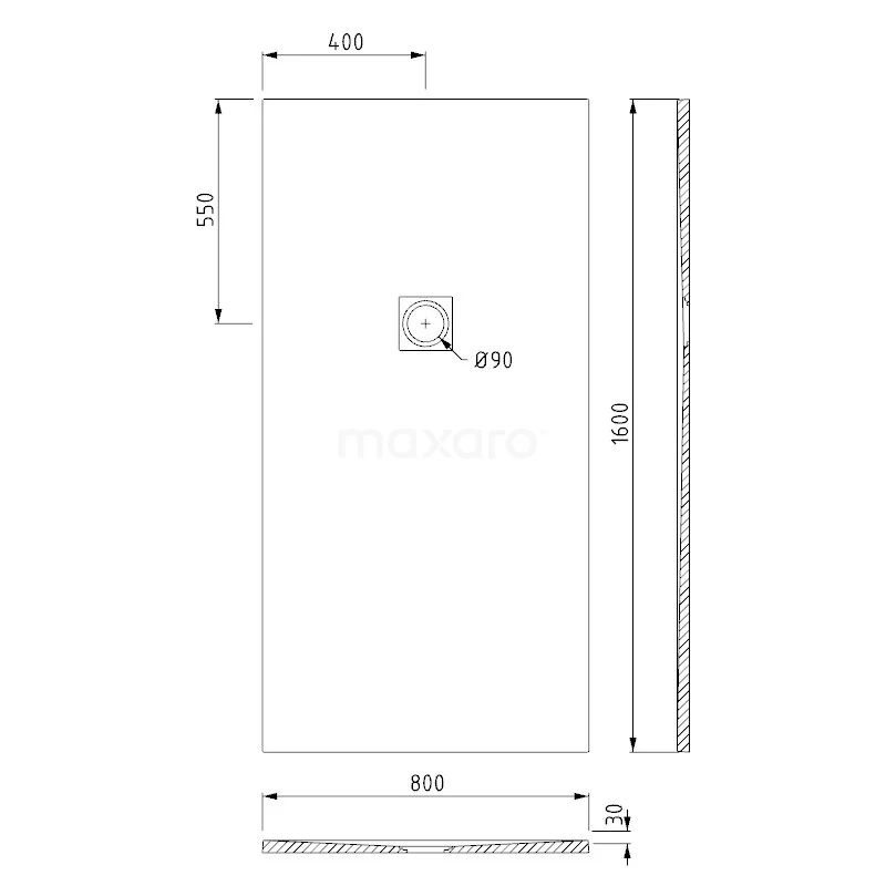Douchebak 160x80cm Rechthoek Mineraalmarmer Wit 7 Douchebak 160x80cm Rechthoek Mineraalmarmer Wit - Afbeelding 5