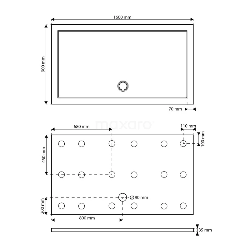 Douchebak 160x90cm Rechthoek SMC Hoogglans Wit 5 Douchebak 160x90cm Rechthoek SMC Hoogglans Wit - Afbeelding 3