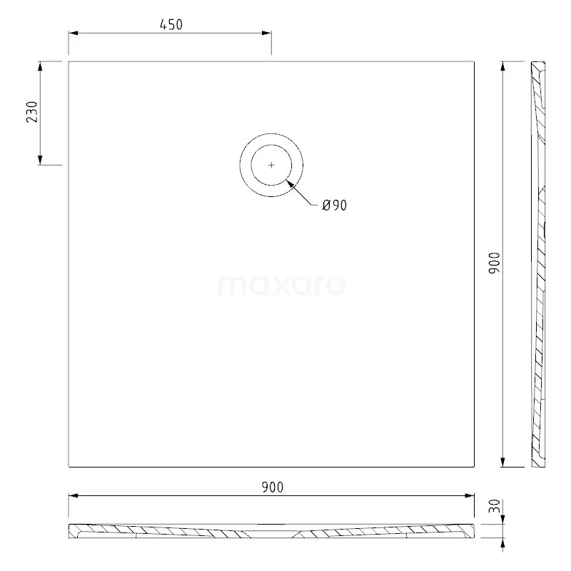Douchebak 90x90cm Vierkant Mineraalmarmer Hoogglans Wit 3 Douchebak 90x90cm Vierkant Mineraalmarmer Hoogglans Wit