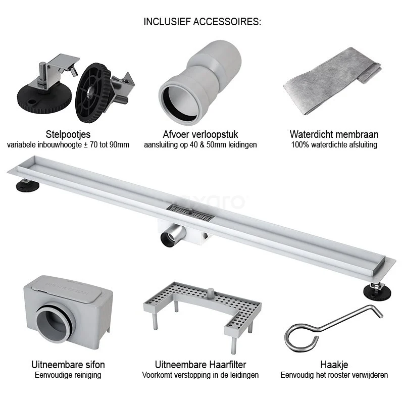 Douchegoot Met Flensrand 100cm Gestreept Rooster Zwart 6 Douchegoot Met Flensrand 100cm Gestreept Rooster Zwart - Afbeelding 4