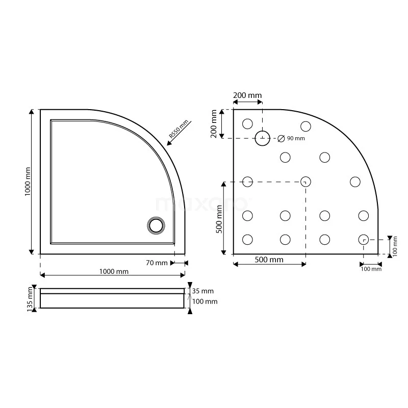 Hoge Douchebak 100x100cm Kwartrond SMC Hoogglans Wit 9 Hoge Douchebak 100x100cm Kwartrond SMC Hoogglans Wit - Afbeelding 7