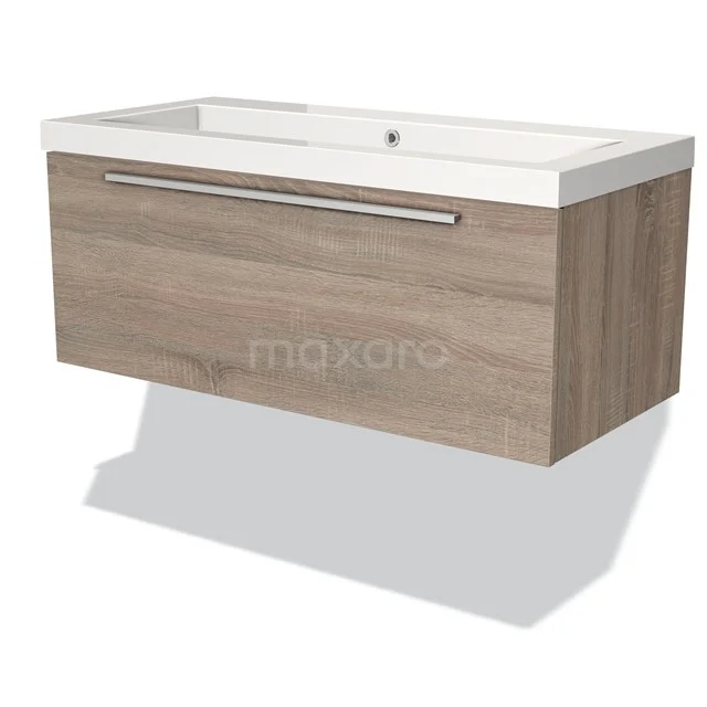 Modulo Badkamermeubel Met Wastafel | 100 Cm Eiken Vlak Front Mineraalmarmer 1 Lade 3 Modulo Badkamermeubel Met Wastafel | 100 Cm Eiken Vlak Front Mineraalmarmer 1 Lade