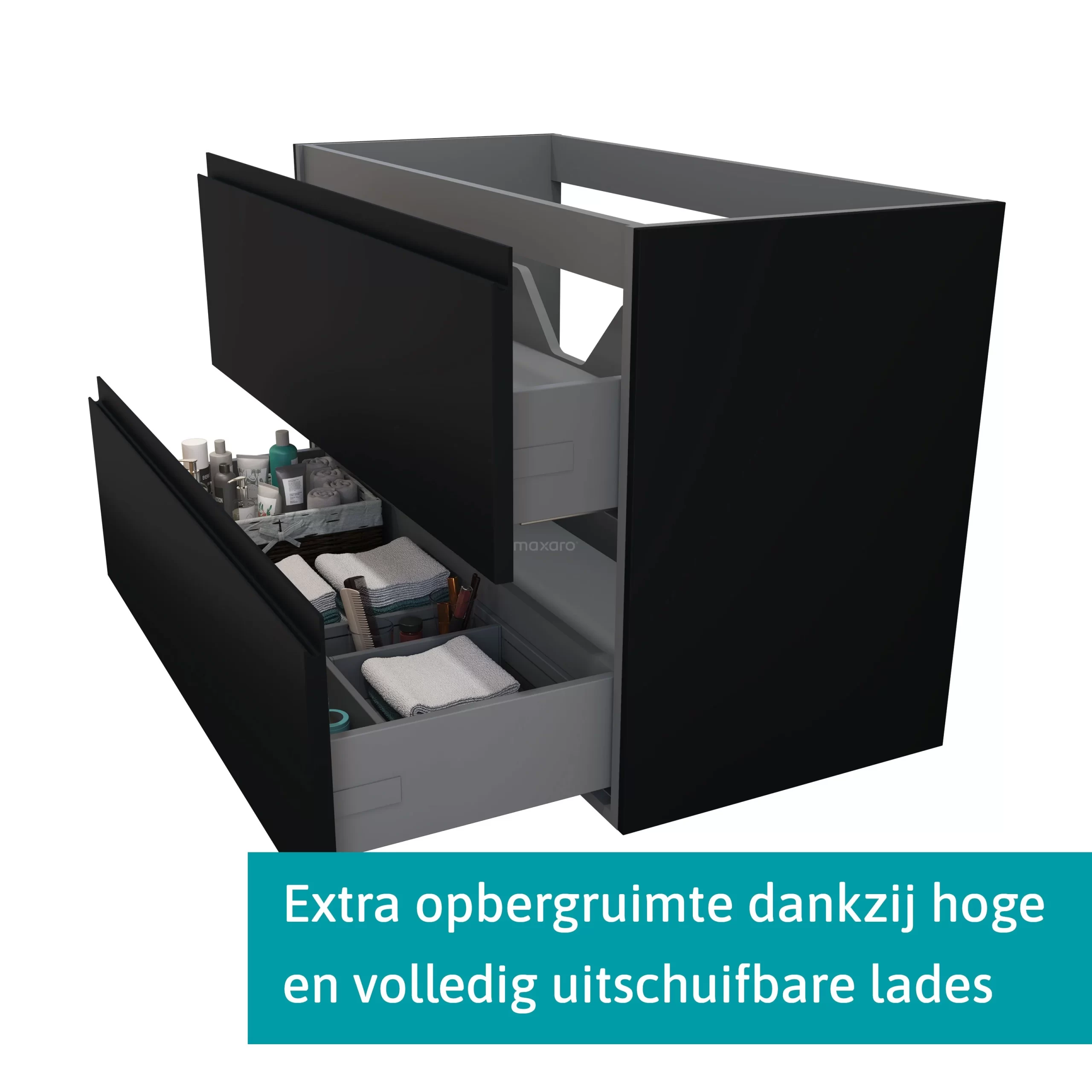 Modulo Badkamermeubel Met Wastafel | 100 Cm Mat Zwart Greeploos Front Keramiek 2 Lades Onder Elkaar 4 Modulo Badkamermeubel Met Wastafel | 100 Cm Mat Zwart Greeploos Front Keramiek 2 Lades Onder Elkaar - Afbeelding 2