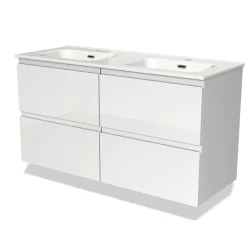 Modulo Badkamermeubel Met Wastafel | 120 Cm Hoogglans Wit Greeploos Front Keramiek 4 Lades