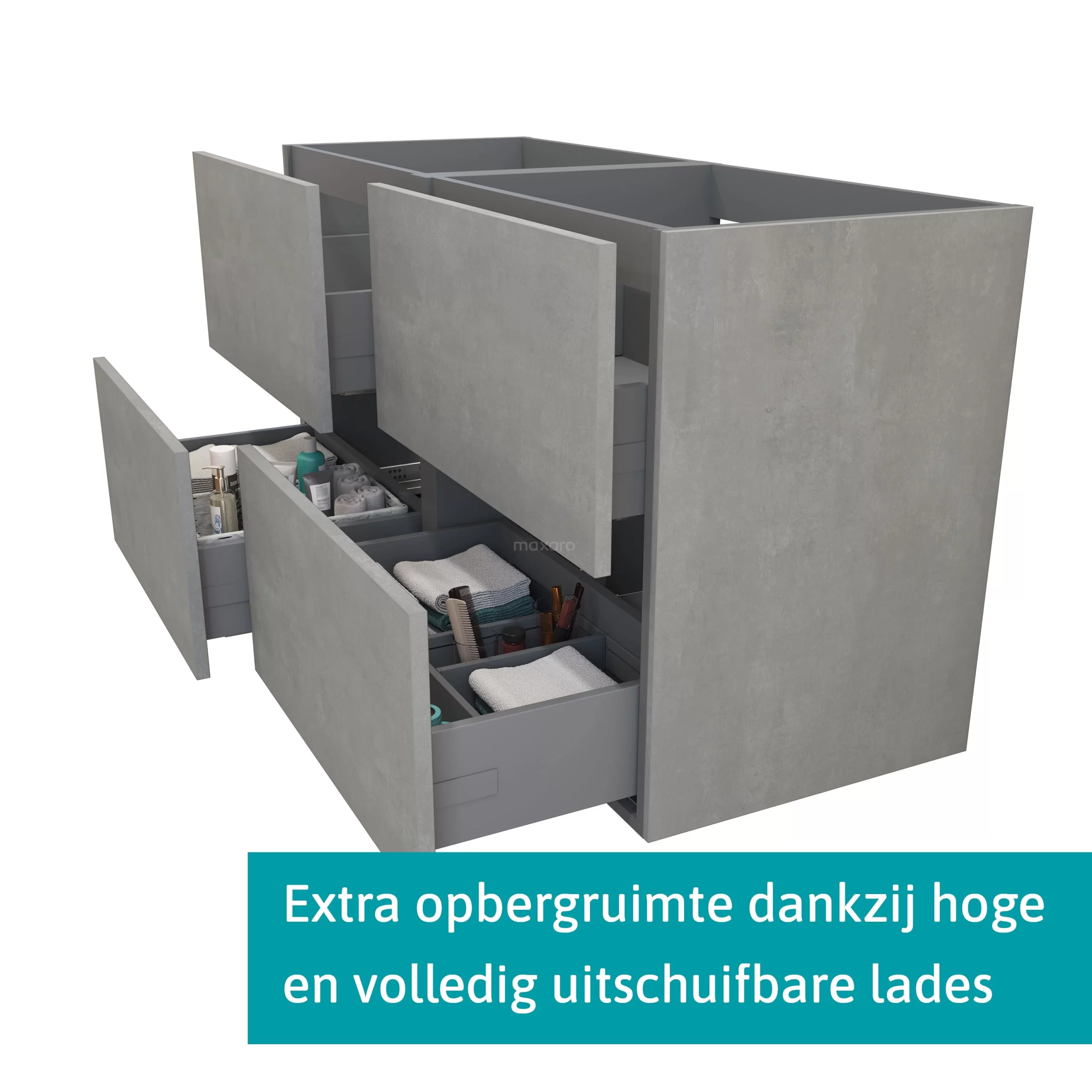 Modulo Badkamermeubel Met Wastafel | 120 Cm Lichtgrijs Beton Vlak Front Mineraalmarmer 4 Lades 4 Modulo Badkamermeubel Met Wastafel | 120 Cm Lichtgrijs Beton Vlak Front Mineraalmarmer 4 Lades - Afbeelding 2