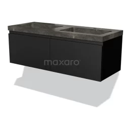 Modulo Badkamermeubel Met Wastafel | 120 Cm Mat Zwart Greeploos Front Natuursteen 2 Lades Naast Elkaar