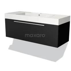 Modulo Badkamermeubel Met Wastafel | 120 Cm Mat Zwart Vlak Front Mineraalmarmer 1 Lade