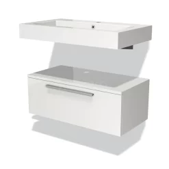 Modulo Badkamermeubel Met Wastafel | 80 Cm Hoogglans Wit Vlak Front Mineraalmarmer Laag Zwevend