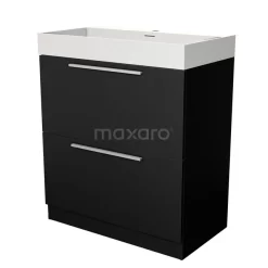 Modulo Badkamermeubel Met Wastafel | 80 Cm Mat Zwart Vlak Front Solid Surface 2 Hoge Lades Onder Elkaar Staand