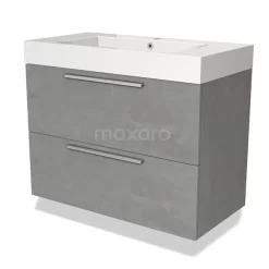 Modulo Badkamermeubel Met Wastafel | 90 Cm Lichtgrijs Beton Vlak Front Mineraalmarmer 2 Lades Onder Elkaar