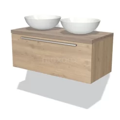 Modulo Plato Badkamermeubel Voor Waskom | 100 Cm Lichtbruin Eiken Vlak Front Eiken Blad 1 Lade