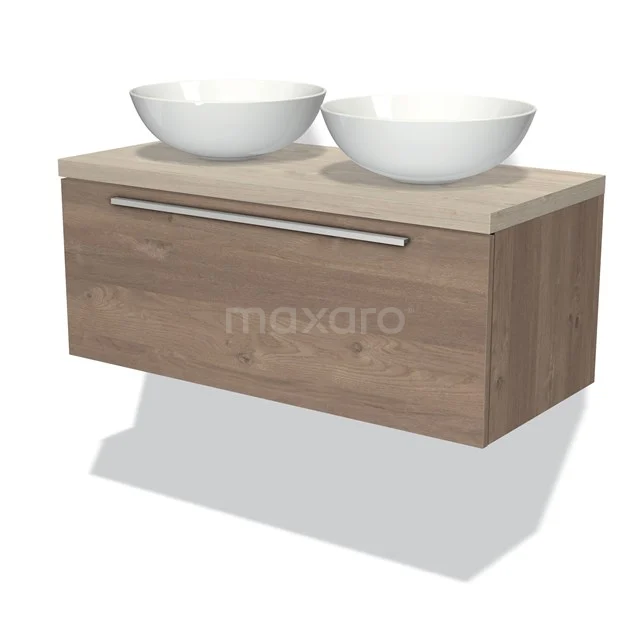 Modulo Plato Badkamermeubel Voor Waskom | 100 Cm Middenbruin Eiken Vlak Front Lichtgrijs Eiken Blad 1 Lade 3 Modulo Plato Badkamermeubel Voor Waskom | 100 Cm Middenbruin Eiken Vlak Front Lichtgrijs Eiken Blad 1 Lade