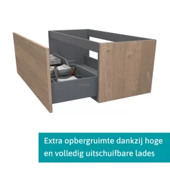 Modulo Plato Badkamermeubel Voor Waskom | 100 Cm Middenbruin Eiken Vlak Front Mat Wit Blad 1 Lade -Winkel Voor Badkamermeubels modulo plato badkamermeubel voor waskom 100 cm middenbruin eiken vlak front mat wit blad 1 lade bmk11 01435 1