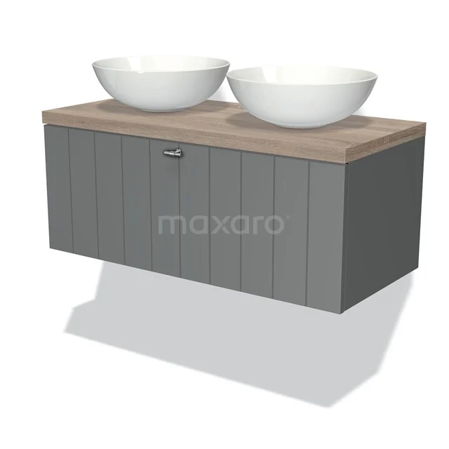 Modulo Plato Badkamermeubel Voor Waskom | 100 Cm Middengrijs Lamel Front Eiken Blad 1 Lade 3 Modulo Plato Badkamermeubel Voor Waskom | 100 Cm Middengrijs Lamel Front Eiken Blad 1 Lade