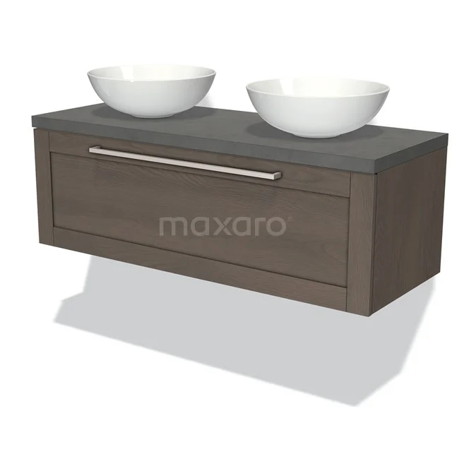 Modulo Plato Badkamermeubel Voor Waskom | 120 Cm Donkerbruin Eiken Kader Front Donkergrijs Beton Blad 1 Lade 3 Modulo Plato Badkamermeubel Voor Waskom | 120 Cm Donkerbruin Eiken Kader Front Donkergrijs Beton Blad 1 Lade