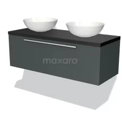 Modulo Plato Badkamermeubel Voor Waskom | 120 Cm Donkergrijs Vlak Front Mat Zwart Blad 1 Lade