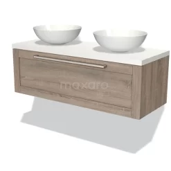 Modulo Plato Badkamermeubel Voor Waskom | 120 Cm Eiken Kader Front Mat Wit Blad 1 Lade