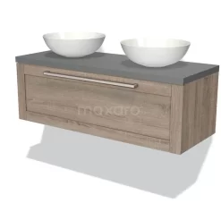 Modulo Plato Badkamermeubel Voor Waskom | 120 Cm Eiken Kader Front Middengrijs Blad 1 Lade
