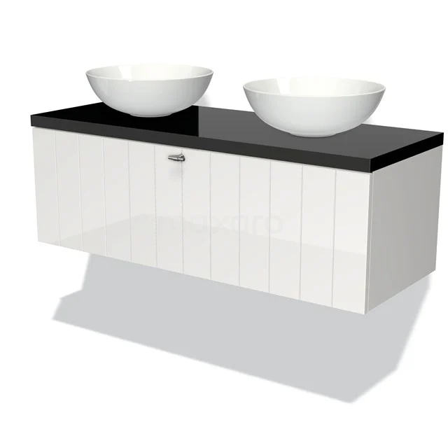 Modulo Plato Badkamermeubel Voor Waskom | 120 Cm Hoogglans Wit Lamel Front Hoogglans Zwart Blad 1 Lade 3 Modulo Plato Badkamermeubel Voor Waskom | 120 Cm Hoogglans Wit Lamel Front Hoogglans Zwart Blad 1 Lade