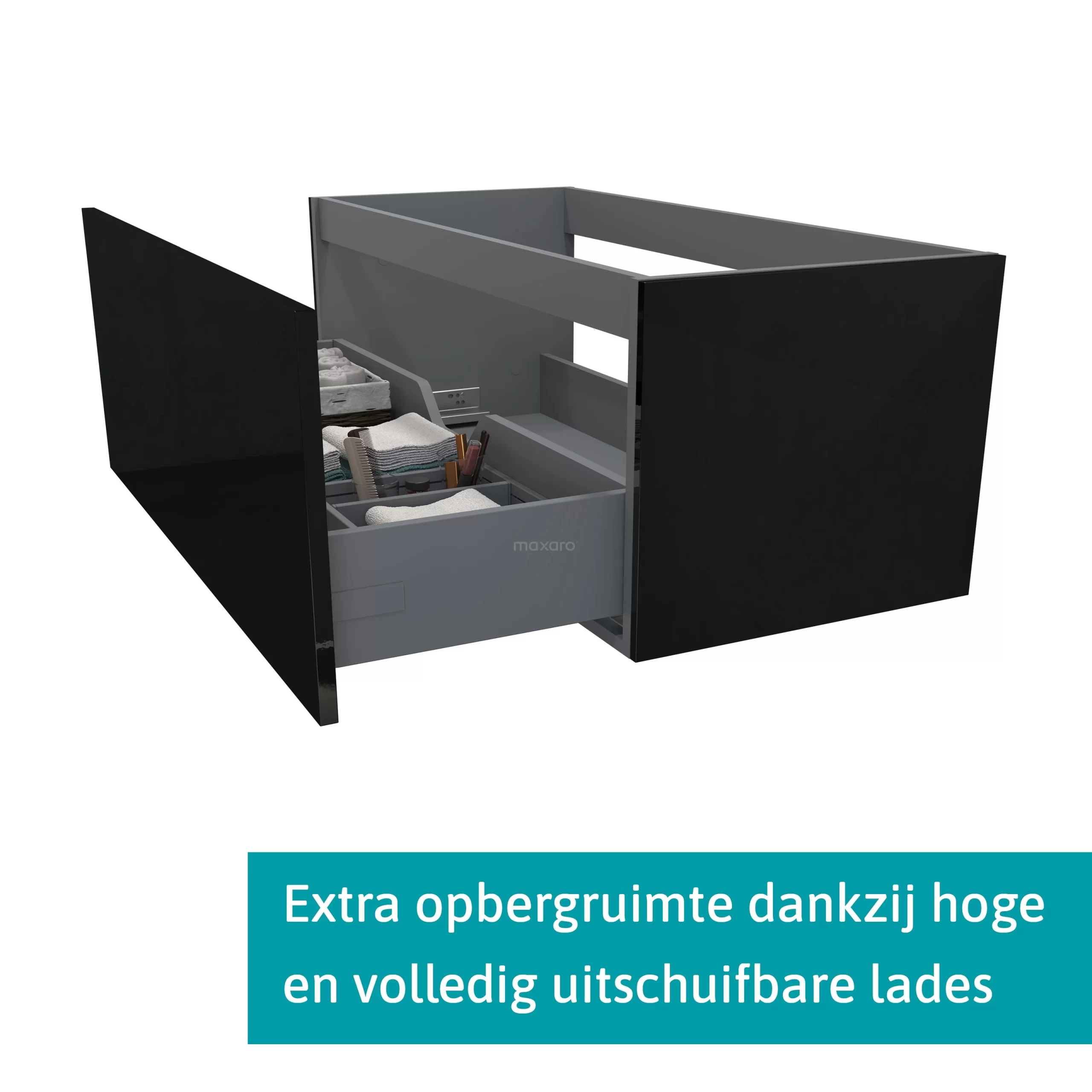 Modulo Plato Badkamermeubel Voor Waskom | 120 Cm Hoogglans Zwart Vlak Front Mat Wit Blad 1 Lade 4 Modulo Plato Badkamermeubel Voor Waskom | 120 Cm Hoogglans Zwart Vlak Front Mat Wit Blad 1 Lade - Afbeelding 2