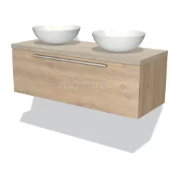 Modulo Plato Badkamermeubel Voor Waskom | 120 Cm Lichtbruin Eiken Vlak Front Lichtgrijs Eiken Blad 1 Lade