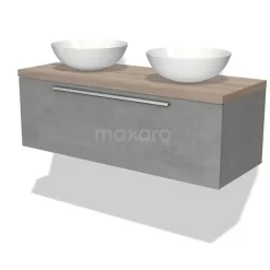Modulo Plato Badkamermeubel Voor Waskom | 120 Cm Lichtgrijs Beton Vlak Front Eiken Blad 1 Lade