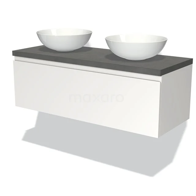 Modulo Plato Badkamermeubel Voor Waskom | 120 Cm Mat Wit Greeploos Front Donkergrijs Beton Blad 1 Lade 3 Modulo Plato Badkamermeubel Voor Waskom | 120 Cm Mat Wit Greeploos Front Donkergrijs Beton Blad 1 Lade