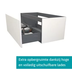 Modulo Plato Badkamermeubel Voor Waskom | 120 Cm Mat Wit Lamel Front Lichtgrijs Beton Blad 1 Lade -Winkel Voor Badkamermeubels modulo plato badkamermeubel voor waskom 120 cm mat wit lamel front lichtgrijs beton blad 1 lade bmk11 00748 5