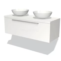 Modulo Plato Badkamermeubel Voor Waskom | 120 Cm Mat Wit Vlak Front Mat Wit Blad 1 Lade