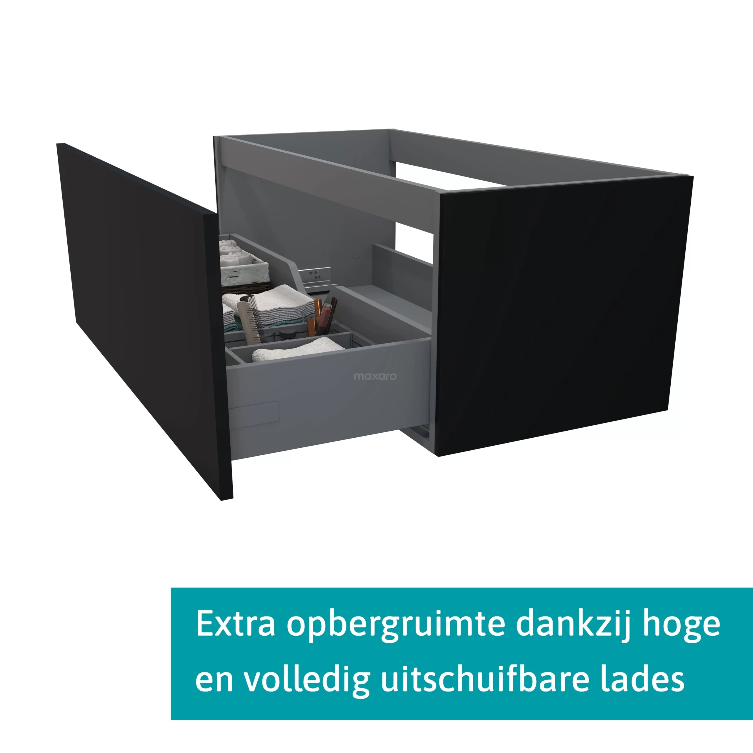 Modulo Plato Badkamermeubel Voor Waskom | 120 Cm Mat Zwart Vlak Front Middengrijs Blad 1 Lade 4 Modulo Plato Badkamermeubel Voor Waskom | 120 Cm Mat Zwart Vlak Front Middengrijs Blad 1 Lade - Afbeelding 2