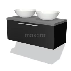 Modulo Plato Badkamermeubel Voor Waskom | 120 Cm Mat Zwart Vlak Front Middengrijs Blad 1 Lade