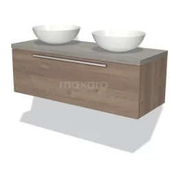 Modulo Plato Badkamermeubel Voor Waskom | 120 Cm Middenbruin Eiken Vlak Front Grijs Eiken Blad 1 Lade