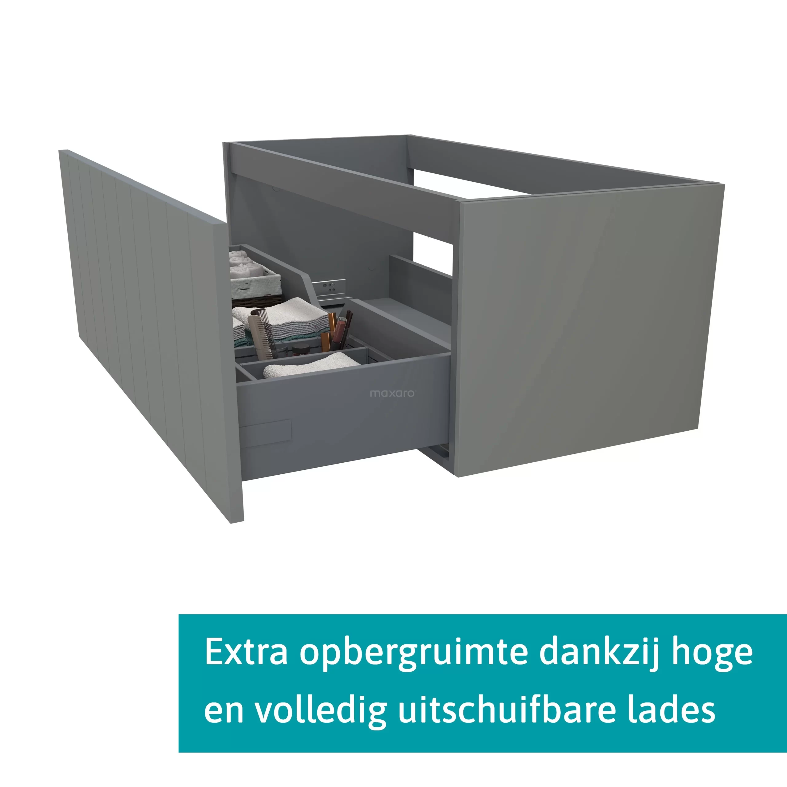Modulo Plato Badkamermeubel Voor Waskom | 120 Cm Middengrijs Lamel Front Hoogglans Zwart Blad 1 Lade 4 Modulo Plato Badkamermeubel Voor Waskom | 120 Cm Middengrijs Lamel Front Hoogglans Zwart Blad 1 Lade - Afbeelding 2