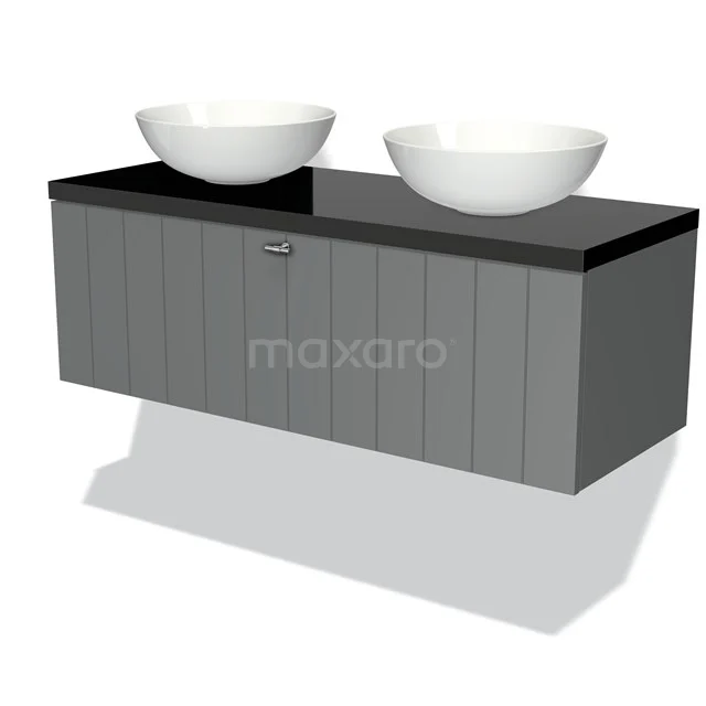 Modulo Plato Badkamermeubel Voor Waskom | 120 Cm Middengrijs Lamel Front Hoogglans Zwart Blad 1 Lade 3 Modulo Plato Badkamermeubel Voor Waskom | 120 Cm Middengrijs Lamel Front Hoogglans Zwart Blad 1 Lade