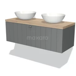 Modulo Plato Badkamermeubel Voor Waskom | 120 Cm Middengrijs Lamel Front Lichtbruin Eiken Blad 1 Lade