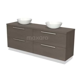 Modulo Plato Badkamermeubel Voor Waskom | 180 Cm Donkerbruin Eiken Vlak Front Donkerbruin Eiken Blad 4 Lades