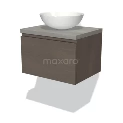 Modulo Plato Badkamermeubel Voor Waskom | 60 Cm Donkerbruin Eiken Greeploos Front Grijs Eiken Blad 1 Lade