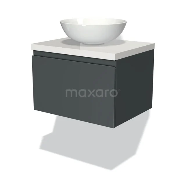 Modulo Plato Badkamermeubel Voor Waskom | 60 Cm Donkergrijs Greeploos Front Hoogglans Wit Blad 1 Lade 3 Modulo Plato Badkamermeubel Voor Waskom | 60 Cm Donkergrijs Greeploos Front Hoogglans Wit Blad 1 Lade